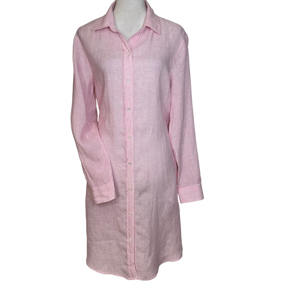J McLaughlin 100% Linen Striped Button Down Shirt Dress Long Sleeve XL Coastal - Picture 16 of 16
